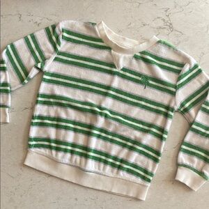 Little Co. Terry Green and White Striped Sweater NWOT
